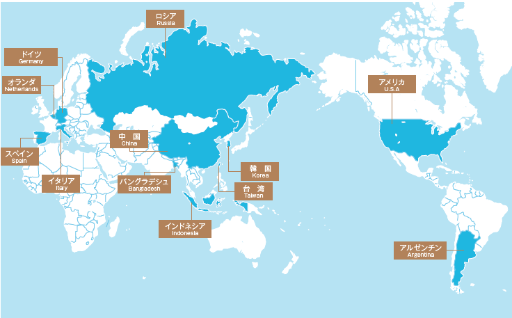 国際交流協定校の世界分布図